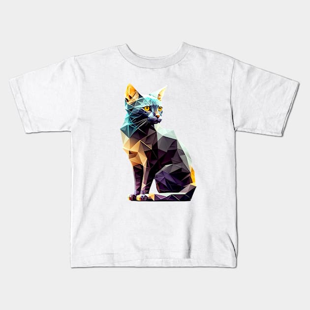 Geometric Cat No. 1: Light Background (on a no fill background) Kids T-Shirt by Puff Sumo